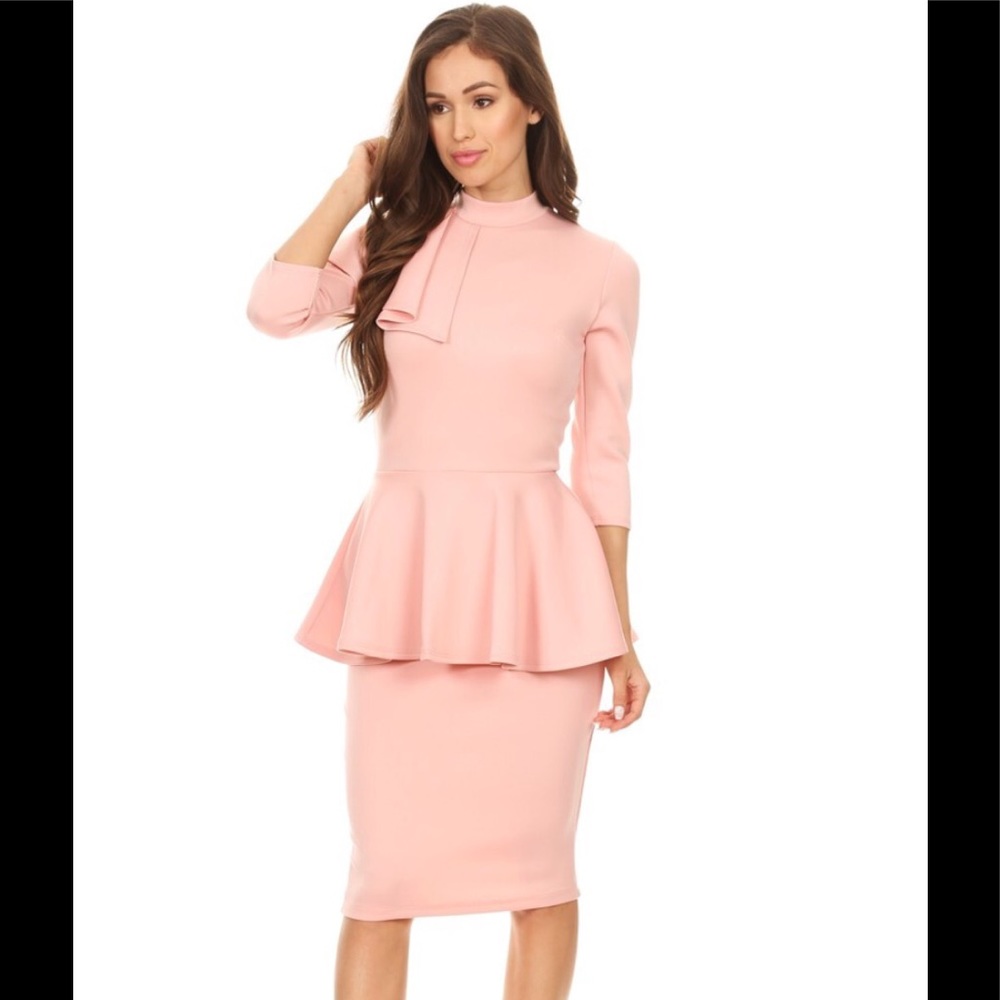 Pale Peach/Pink Peplum Dress
