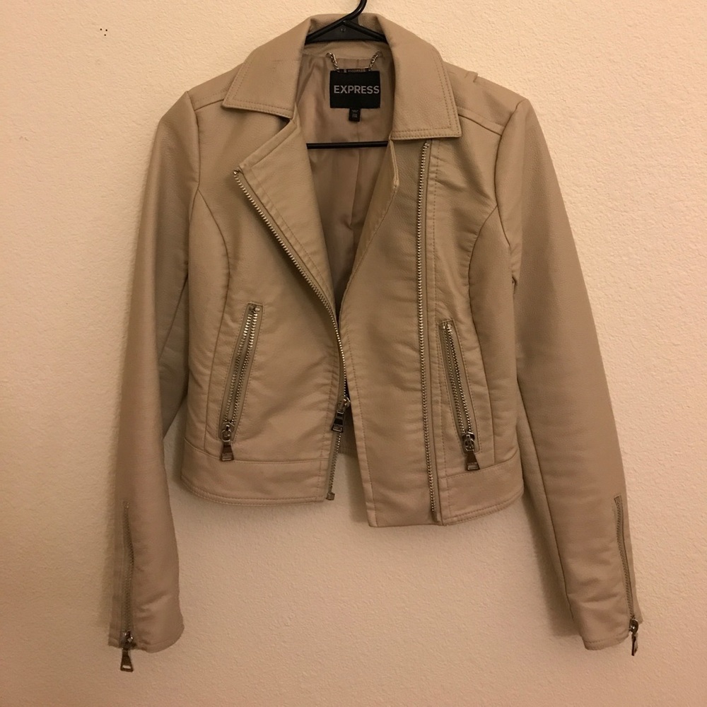 Cream Faux Leather Jacket