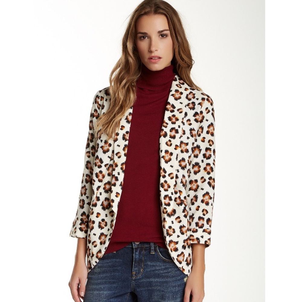 Lush Leopard Print Open Front Blazer