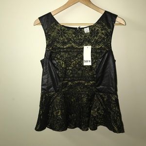 *Brand New* Faux Leather and Lace Peplum Top