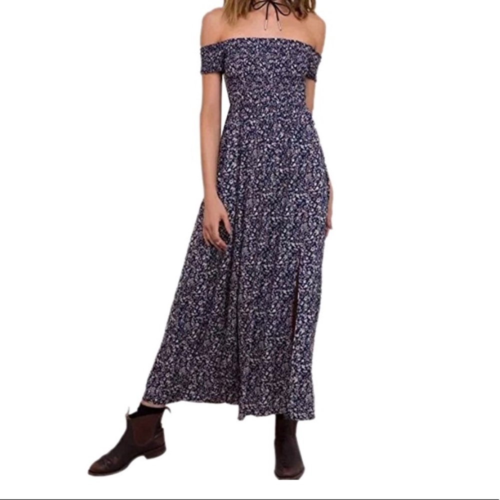 Boho Off Shoulder Maxi Side Slit Dress - Picture 5 of 8