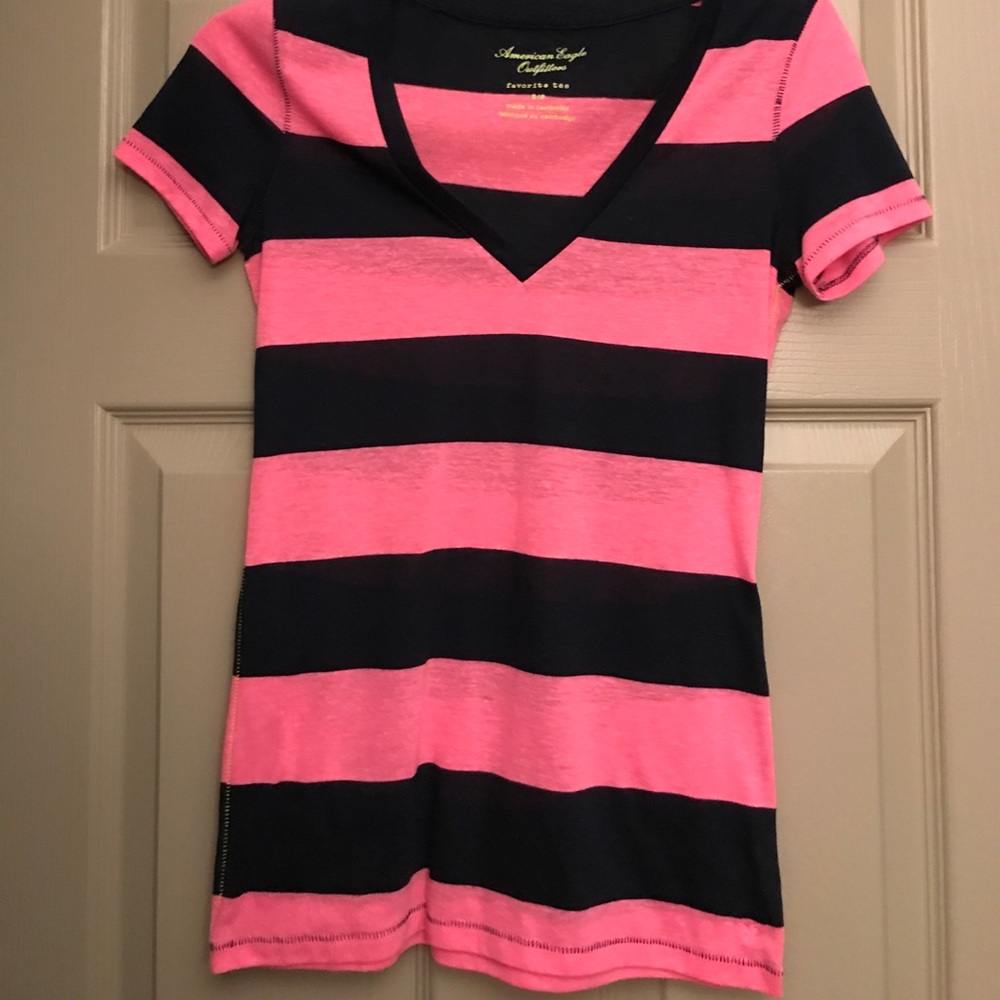 Pink and navy short sleeve shirt