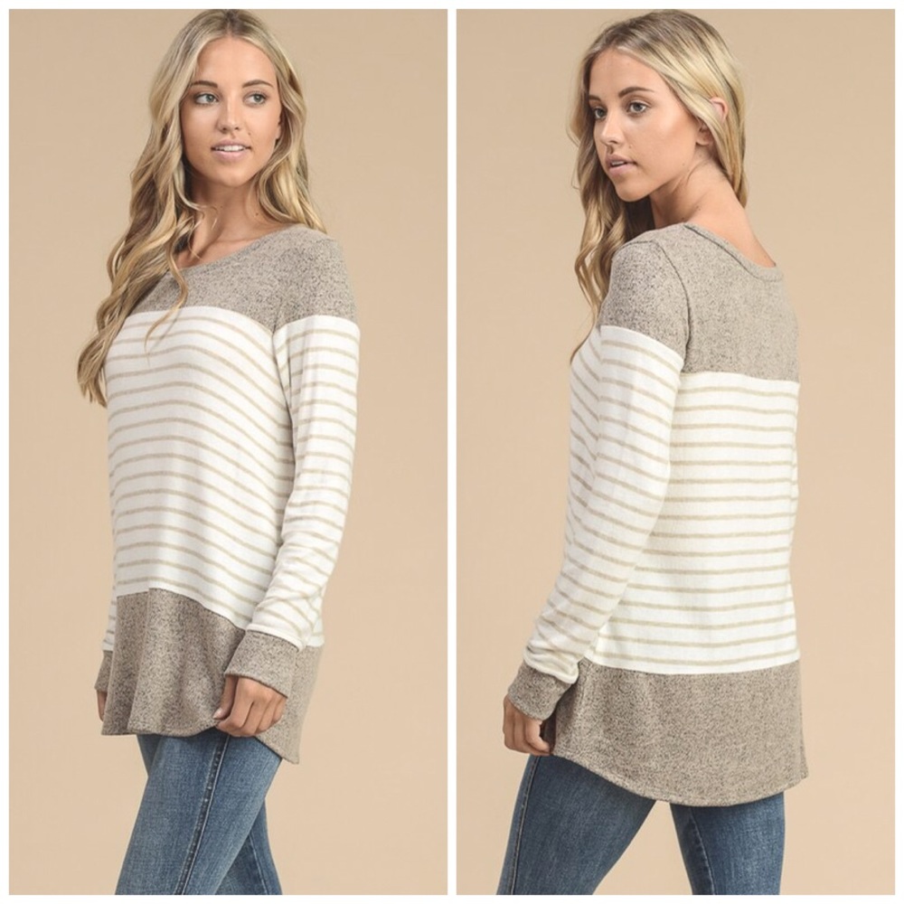 Blowout Sale Mocha Long Sleeve Top - Picture 2 of 3