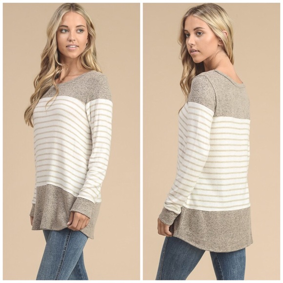 Blowout Sale Mocha Long Sleeve Top - Picture 2 of 3