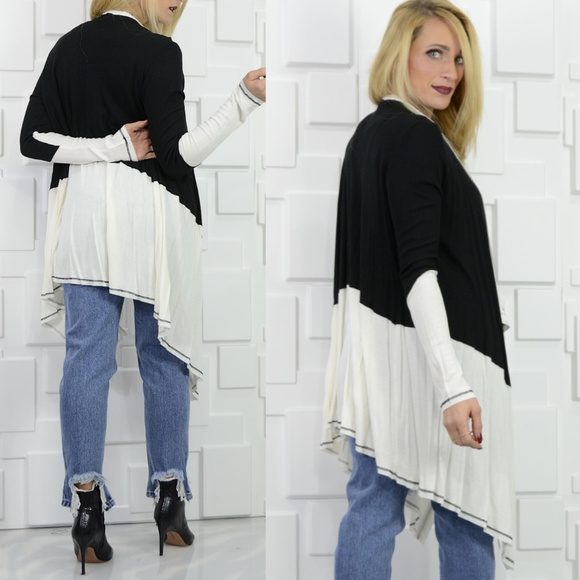 BLACK & WHITE WATERFALL FRONT CARDIGAN - Picture 2 of 4