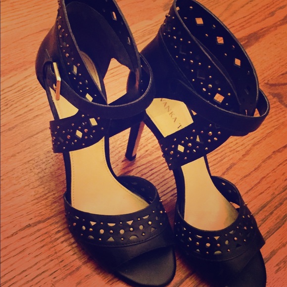 Ivanka Trump Shoes - Black Leather and Gold Studded Heels 👠