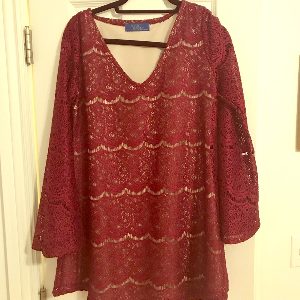 Burgundy long sleeve lace dress