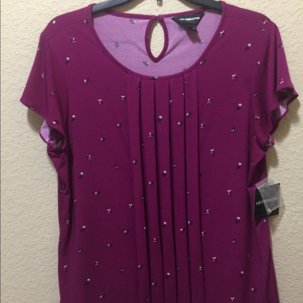 Liz Claiborne Short Sleeve Scoop Neck Paisley Top