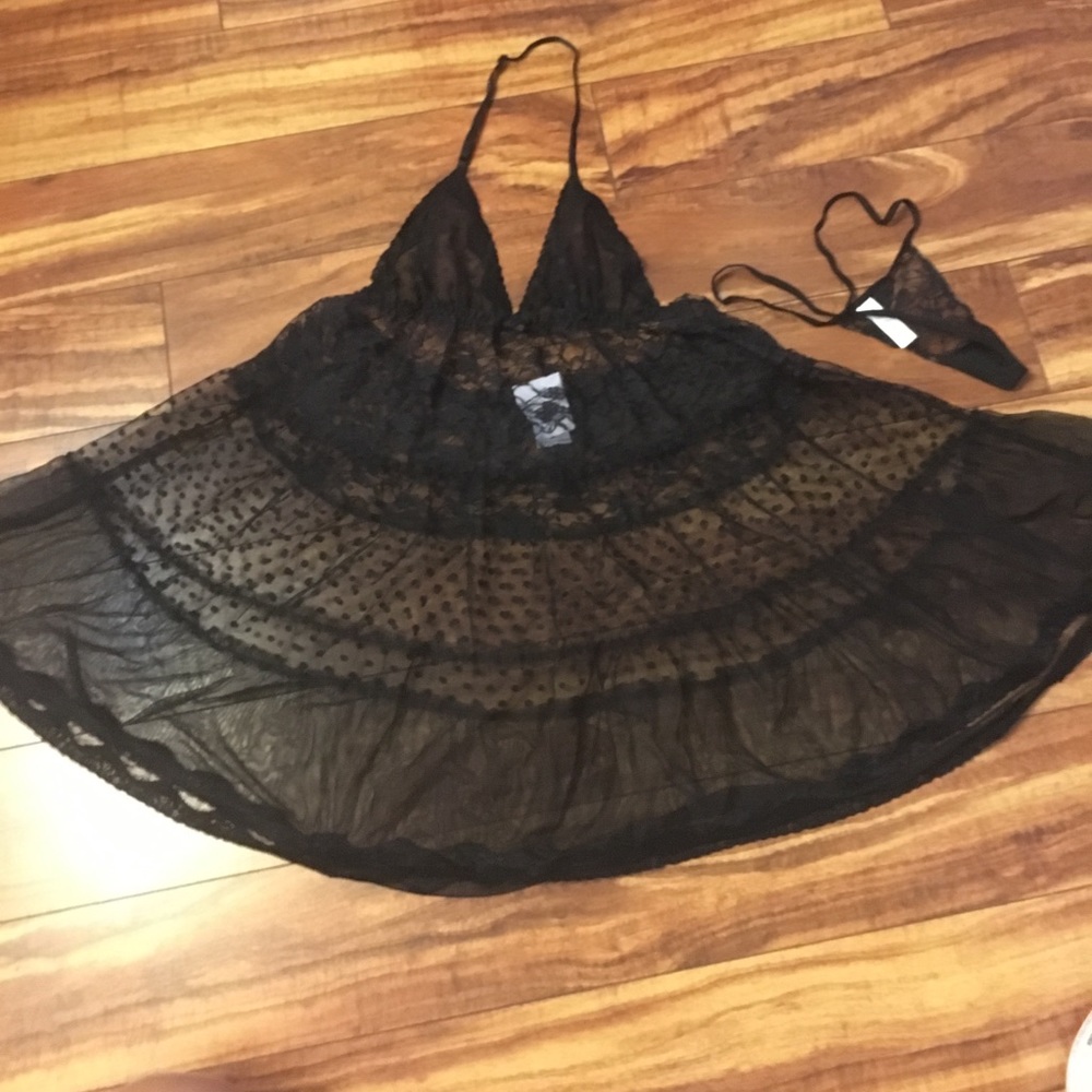 Fredericks cute black lingerie with thong