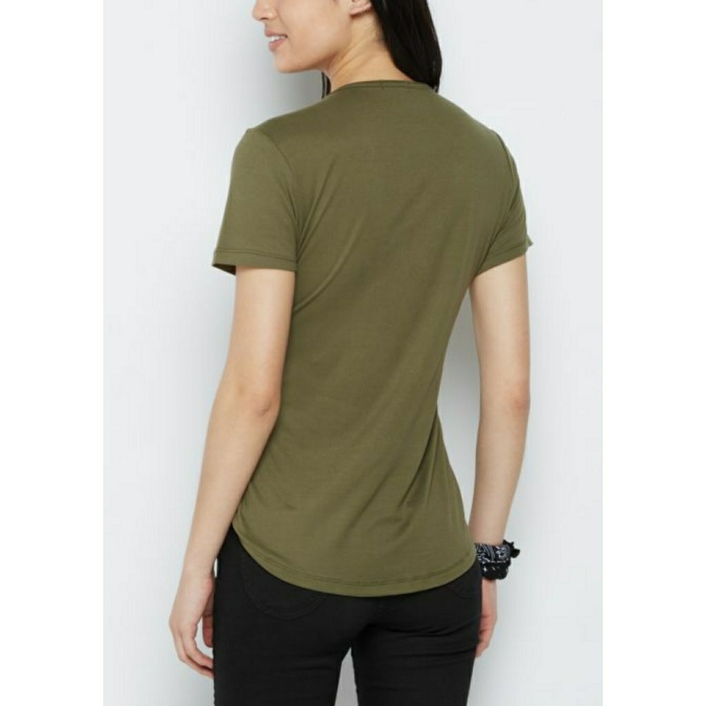🍀 2/$25 🎉2xHP🎉 1 LEFT! Olive Lace Up Tee - Picture 2 of 4