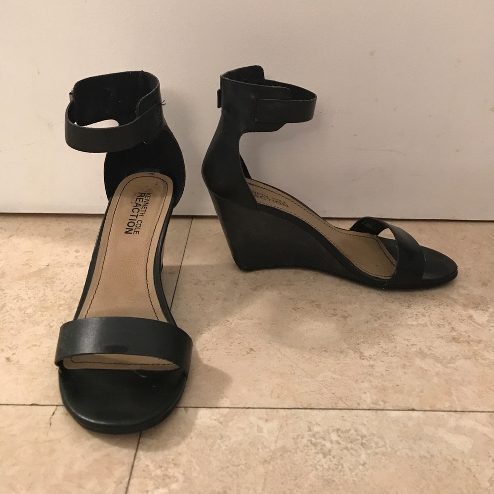 Black wedge ankle strap sandal