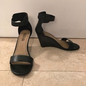 Black wedge ankle strap sandal