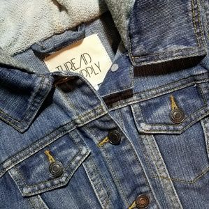 Denim vest with attached hood