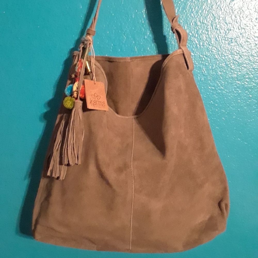 Brand New Taupe Suede Hobo Tote Bag