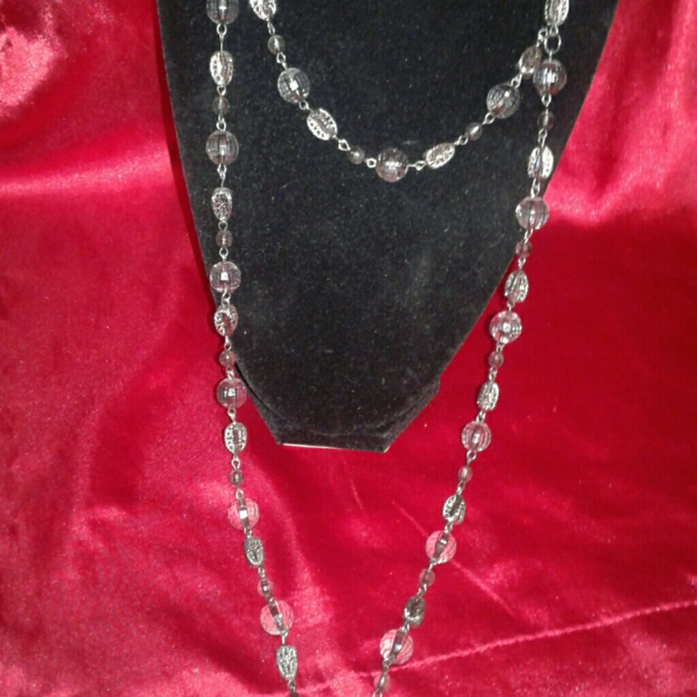 Beautiful silver clear beaded necklace