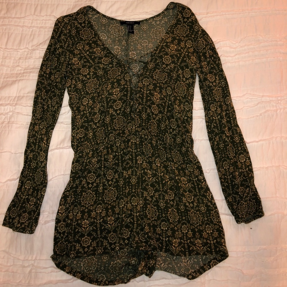 Tie front long sleeve romper