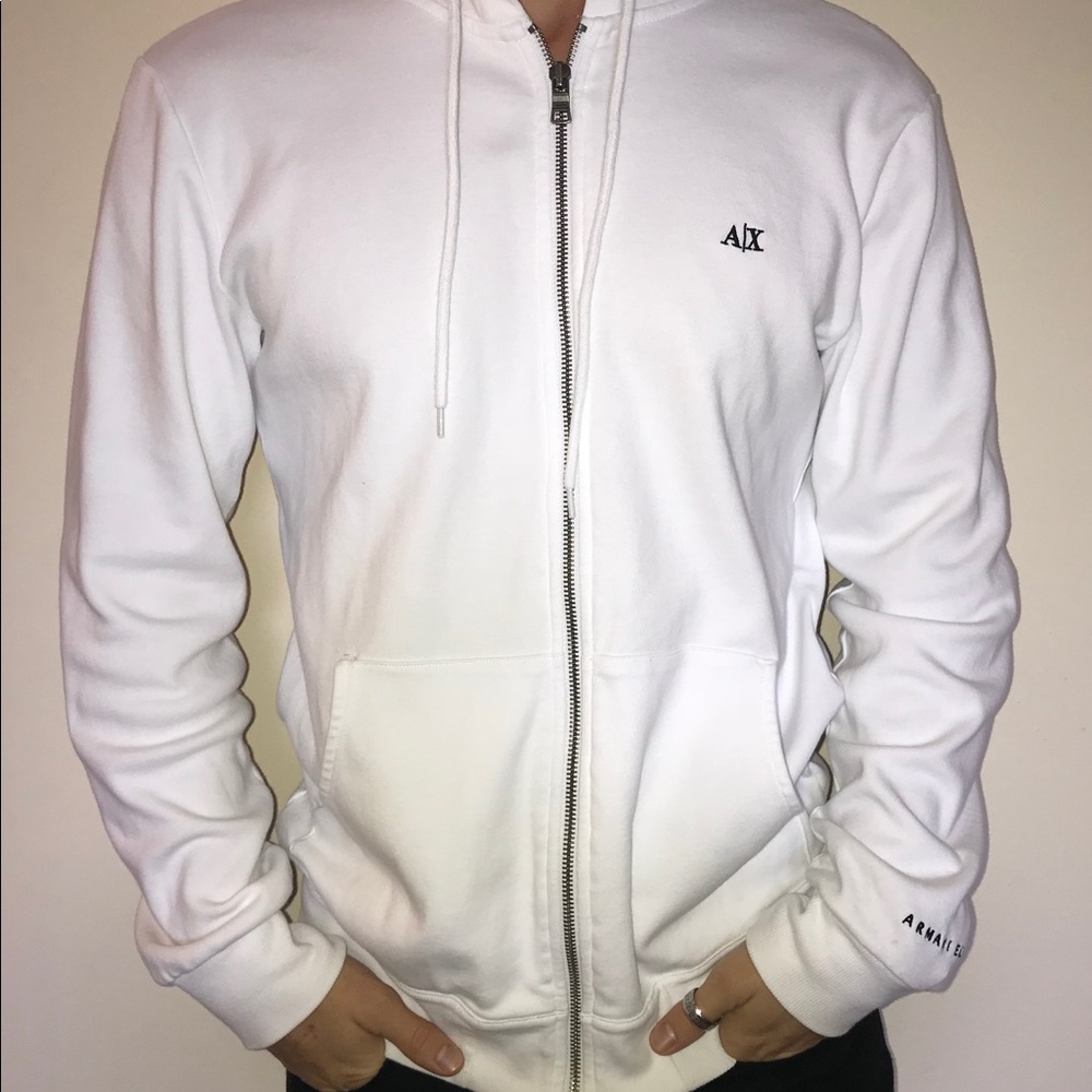 All white Armani Exchange hoodie