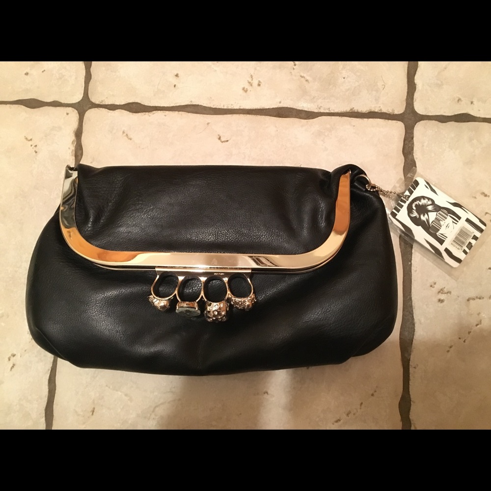 New vegan leather black clutch