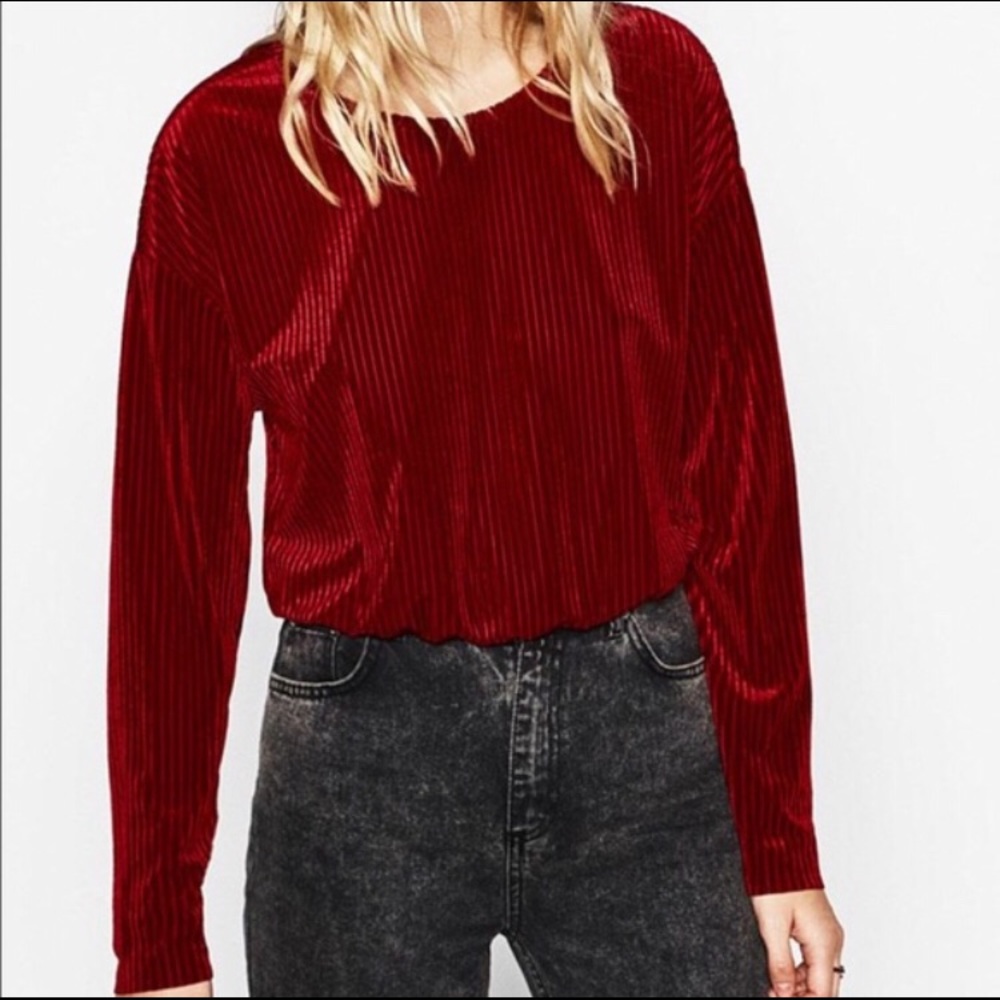 Zara collection red velvet top small