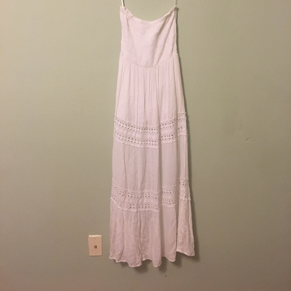 White boho strapless dress