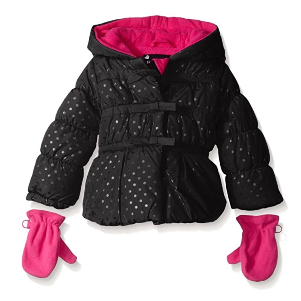 Baby-Girls Bow Dot Jacket and Mittens - Picture 3 of 3