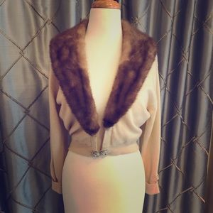 Vintage cardigan with real fur collar