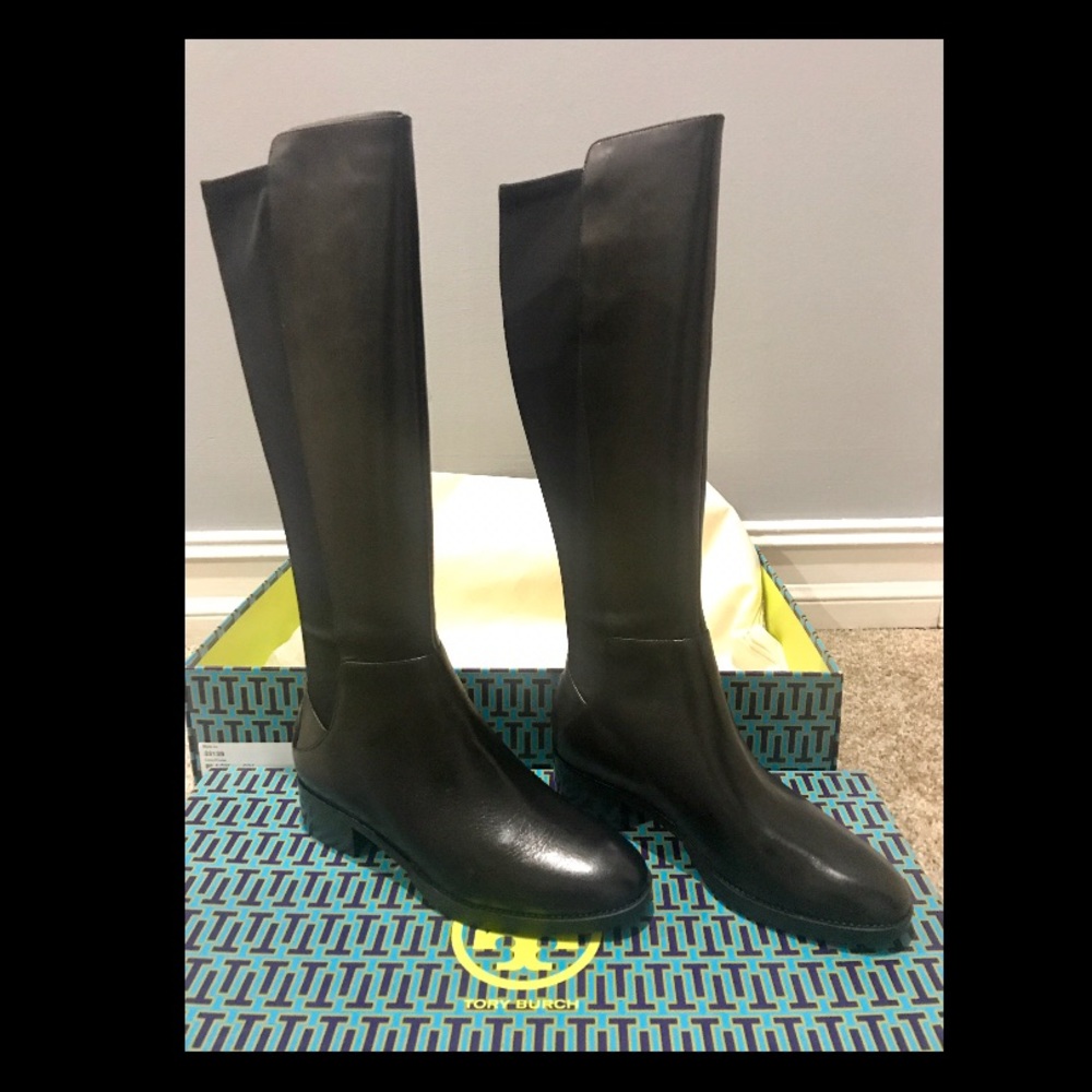 Tory Burch Caitlin Leather Stretch Boots, Blk Sz 8