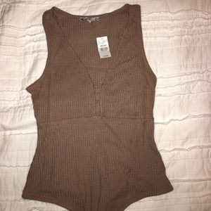 Ladder front tan bodysuit