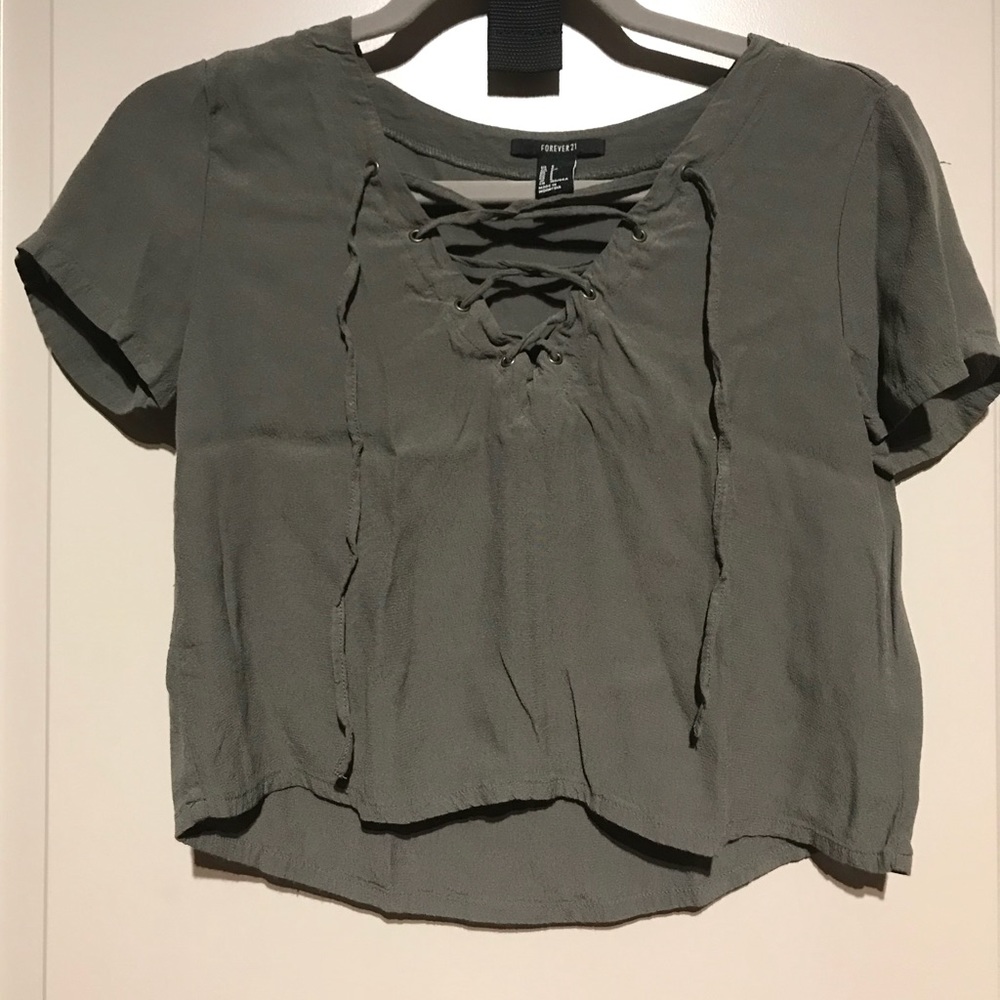 Olive Cropped LACE UP Top!