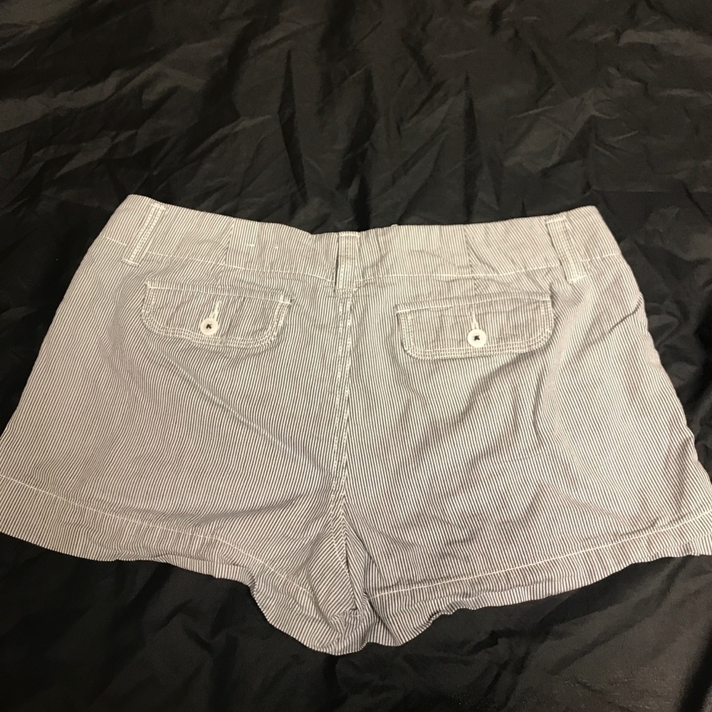 Navy and white pin stripe shorts