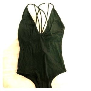 Strappy back dark green bodysuit