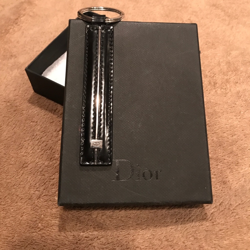 Dior Black Leather Keychain