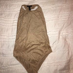 Tan velvet bodysuit with open back