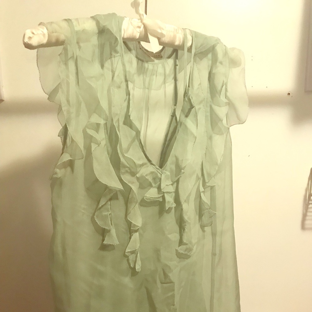 Aqua sheer flutter sleeve top w/cami
