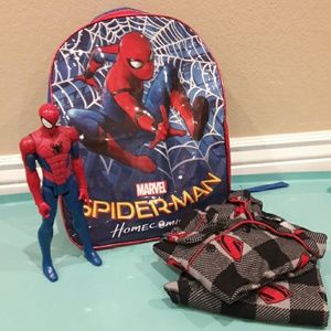 Spiderman backpack, toy and pjs