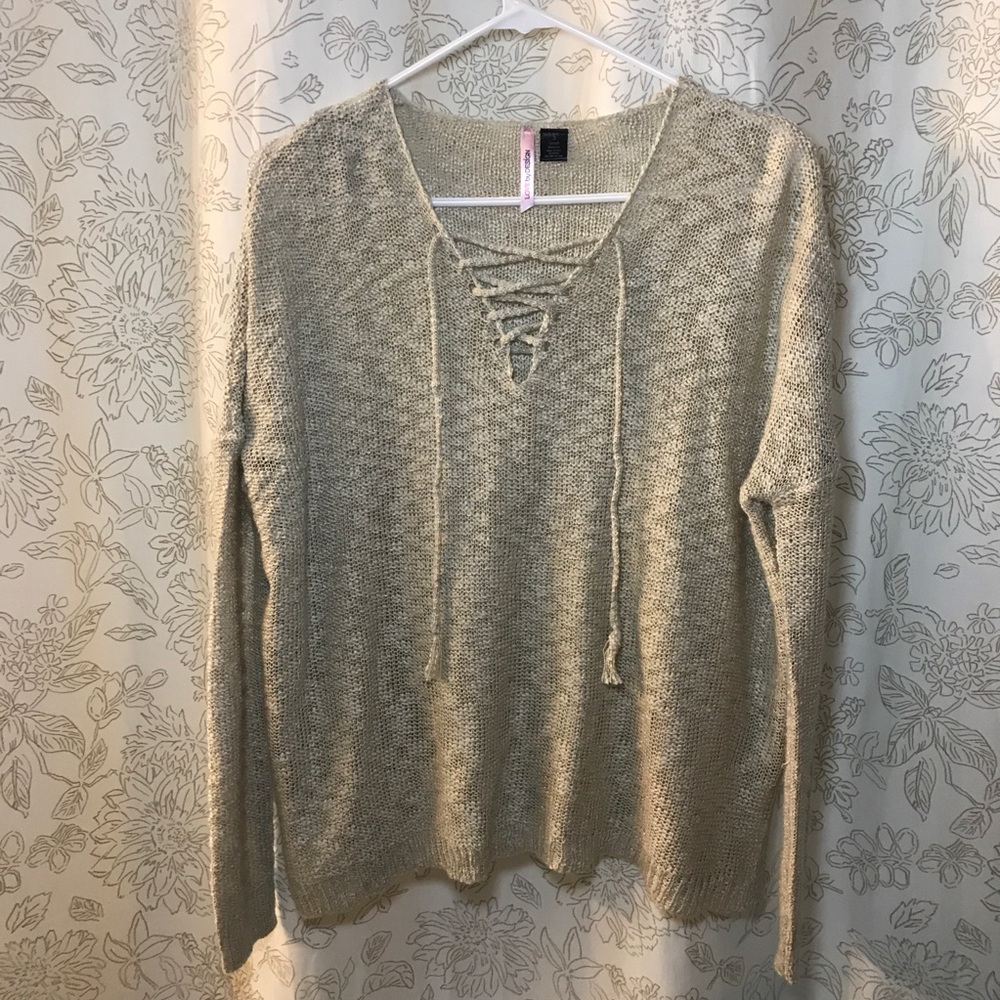 Lace up burn out sweater