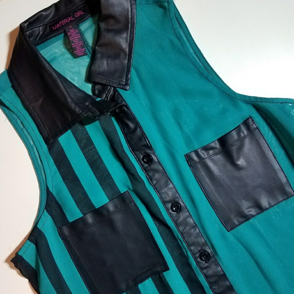Teal & black striped sleeveless top