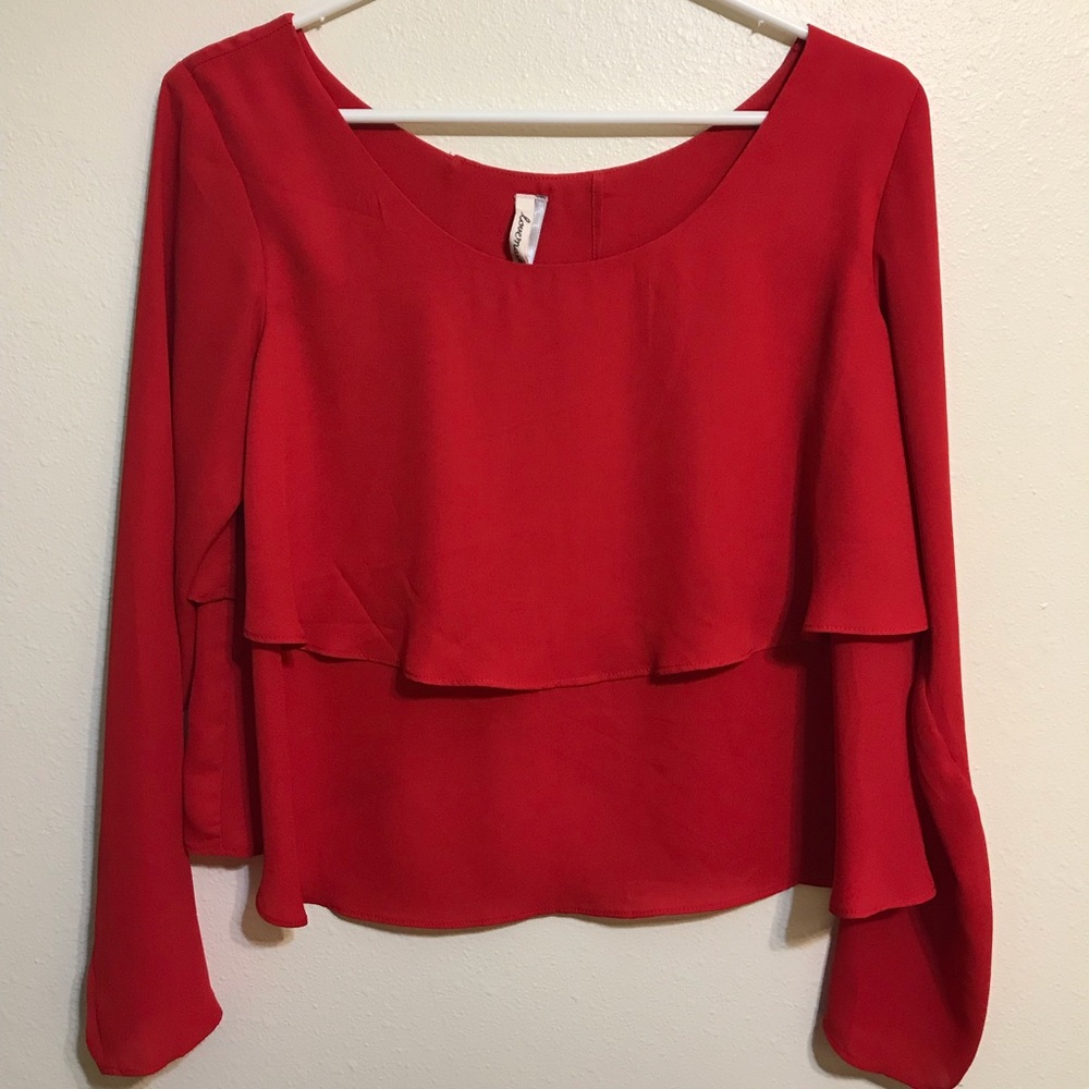Red-Open Back Ruffle Blouse
