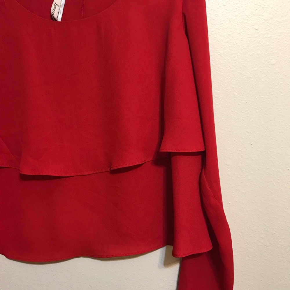 Red-Open Back Ruffle Blouse - Picture 2 of 6