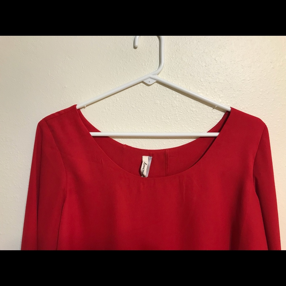 Red-Open Back Ruffle Blouse - Picture 3 of 6