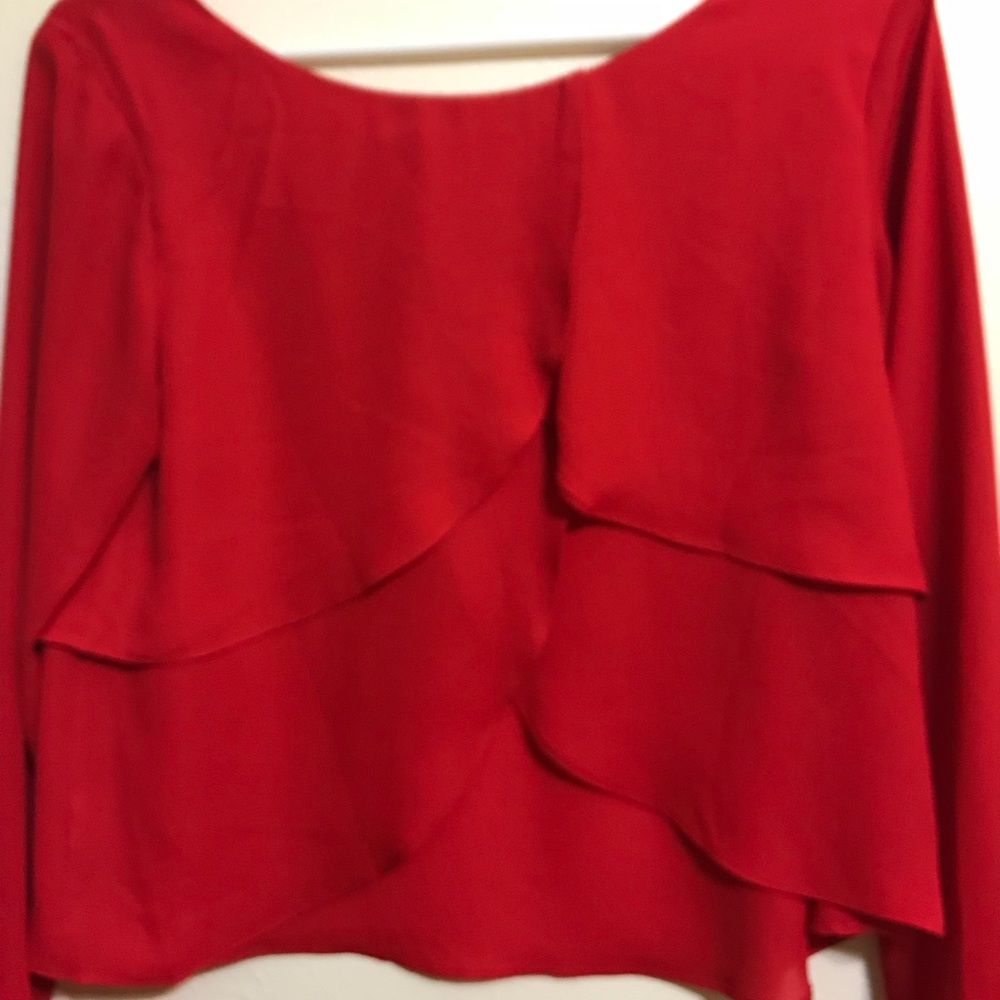 Red-Open Back Ruffle Blouse - Picture 4 of 6