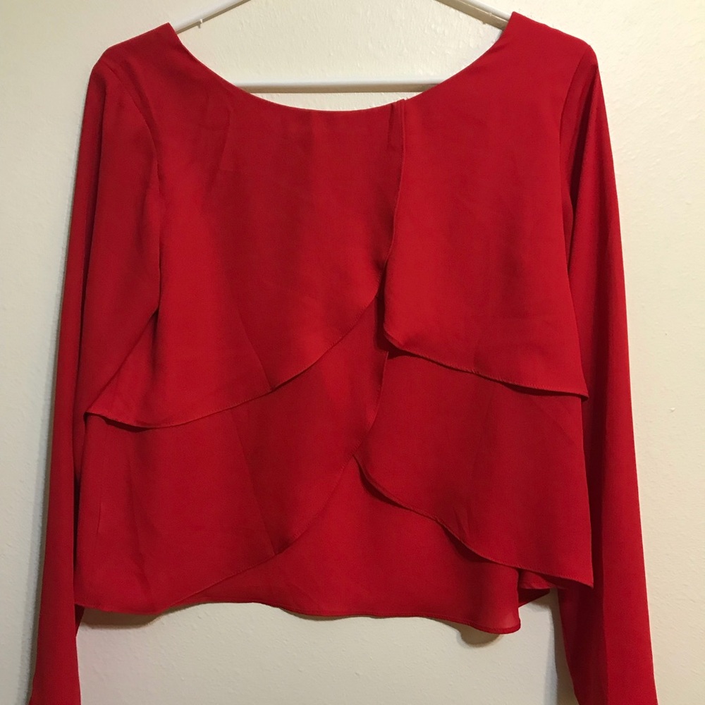 Red-Open Back Ruffle Blouse - Picture 5 of 6