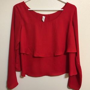 Red-Open Back Ruffle Blouse