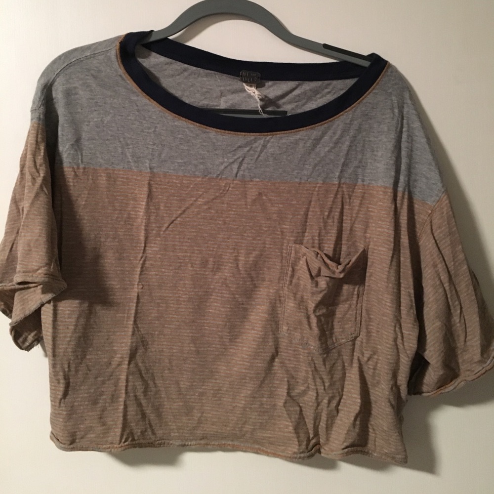 Free People Boxy Cropped Striped Tee
