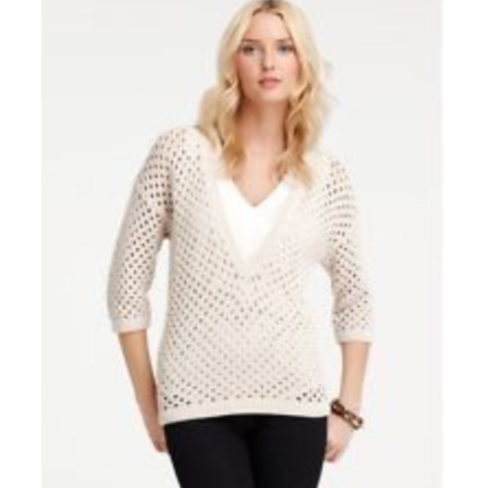 Ann Taylor Off White/Beige Crochet Sweater - XS