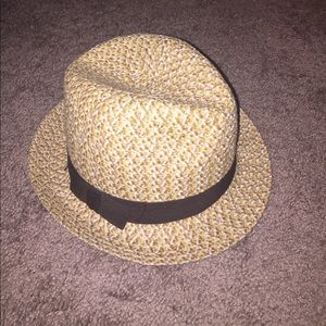 Straw fedora with brown ribbon