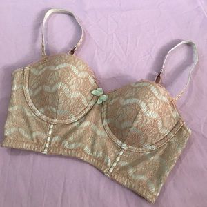 Anthropologie Mint Green Lace longline bra 34B