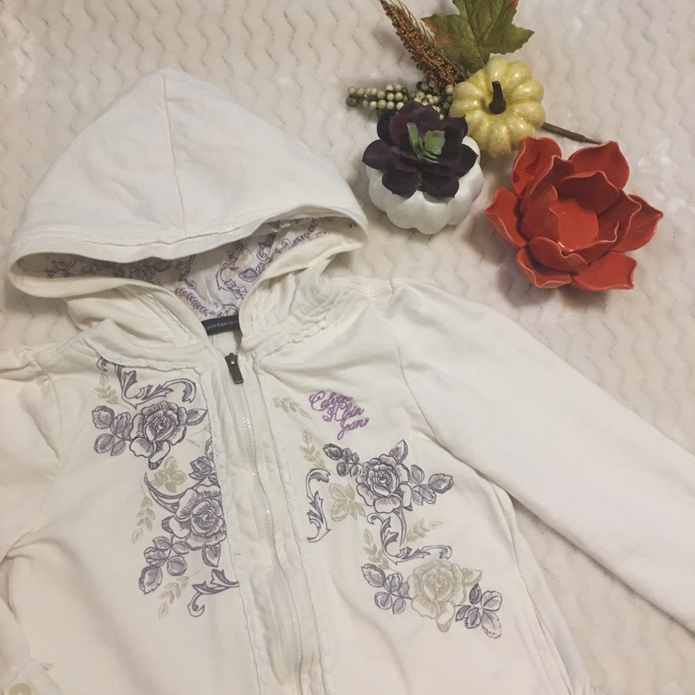 🆑 CALVIN KLEIN JEANS girl Ruffle Hoodie/ Size 4 t