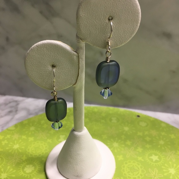 Swarovski Crystal and Frosted Glass Earrings - Picture 1 of 3