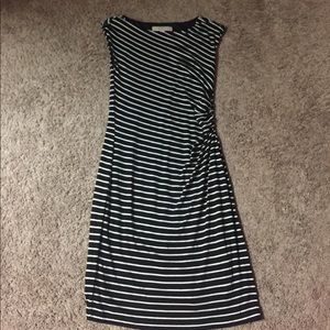 Loft Petite Black & White Striped Work Dress